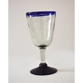 Mexico2Us Blue Wine Glass Rim Handblown (Set of 4)