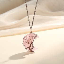 MIXJOY Tree of Life Copper Wire Wrapped Crescent Moon Necklace Gifts for Women, Natural Reiki Spiritual Witch Jewelry, Medium, Zinc, No Gemstone