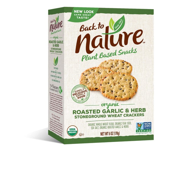 Back to Nature Crackers, Organic Roasted Garlic & Herb, 6 Ounce (Packaging May Vary)