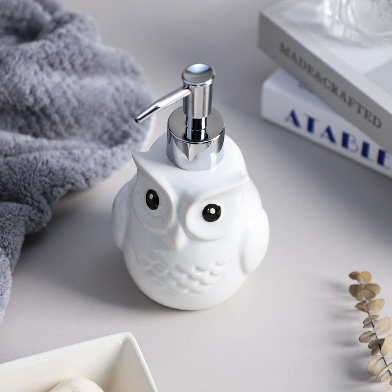 Colias Wing Cute White Owl Shaped Soap Dispenser with Plastic