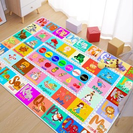 DoRlPIeY Kids Alphabet Game Rug - ABC Educational Area Rugs - 4x6 Alphabet Months Fruits Colors Seasons and Animal Fun Studay Game Non Slip Mat for Kids Bedroom Kindergarten Nursery
