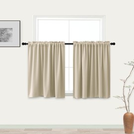 KOUFALL - Juego de 2 cortinas de cocina de color beige de 34 x 24 pulgadas de largo, para cuarto de baño pequeño