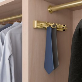 15-Hook Designer Wardrobe Reversible Closet Belt Rack with 11.22 Inch Retractable Pullout Extension (Matte Brass)
