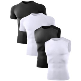 Dalavch 4 Pack Compression Shirts and Tank Tops Men Short Sleeve/Sleeveless Athletic Undershirt for Sport 2 Black 2 White Medium