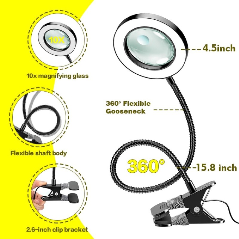 20X/10X Dual-Lens Magnifying Glass with Light and Timer, Combination Lens