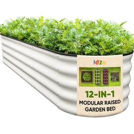 IDZO 8x2x1.4 ft Galvanized Steel Raised Garden Beds Outdoor, 12-in-1 Large Modular Metal Raised Garden Bed with 7 Coating Layers for Vegetables, Herbs, Flower - Ivory