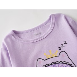 Topgal Purple Kittten Pajamas for Girls – Cotton Snug-Fitting Tee Shorts & Pants PJ Set Size 7