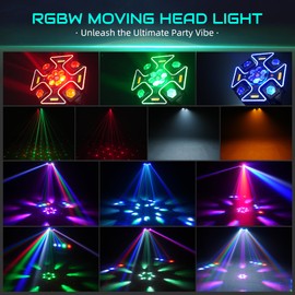 Sklydron Moving Head DJ Lights,120W LED Stage Light with RGB Light Strip Feature 4 Arms Beam,Bee-Eyes Effect,Luces DJ Profesional Supports Starlight,Sound Activated