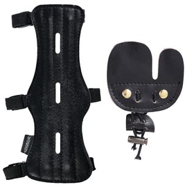 Huntingdoor Archery Arm Guard Finger Guard Set Archery Leather Long Arm Protector Finger Tab Kit Protective Equipment Right-Handed Bow Accessories for Bow Target Exercise