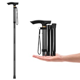 YOBOKO Aluminum Alloy Walking Sticks Trekking Poles Hiking Cane Foldable Hiking Stick Anti-Slip Cane for Elderly Length Adjustable Walking Stick Cane for Elderly (Black)