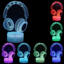 TEBOCR 16 Color Change Decor Lamp Desk Table Earphone 3D Illusion Night Lights with Remote & Smart Touch, Gifts for Boys,Girls