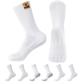 MUQU Mens White Crew Socks - Cushioned Sports Athletic Socks For Walking Hiking Running 6 Pairs