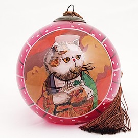 Mona Lisa’s Cat Red - Inside-Painted Glass Ornament 丨 Bold Artistic Expression & Premium Present for Design Enthusiasts