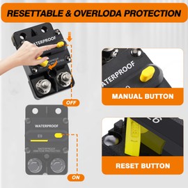 BUSSALIX E9C Circuit Breaker Waterproof IP67 Extended Surface Mount 3/8" Stud Marine RV Truck Hi-Amp 12V-48V DC Protection Overload Short Circuit Protection (30A)
