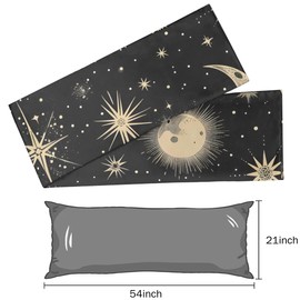 YLYNIU Satin Body Pillow Case with Zipper 21x54 inch, Decorative Throw Pillows Covers for Car, Room Throw Pillow Cases, Soft Breathable Pillowcases for Hair and Skin (Moon & Stars Black)