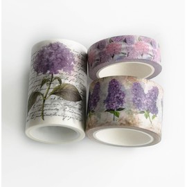 Hydrangea, Lavender, Lilacs, and Other Purple Florals washi Tape Set Japanese Masking Tape for scrapbooks, Crafts, Cards, and Decorating. Incl Extra Wide Tape