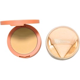 Insta-Ready Polvo Suelto Matificante 2 en 1, Acabado Natural Sedoso, Control de Brillo, Fijador de Maquillaje con Espejo y Borla