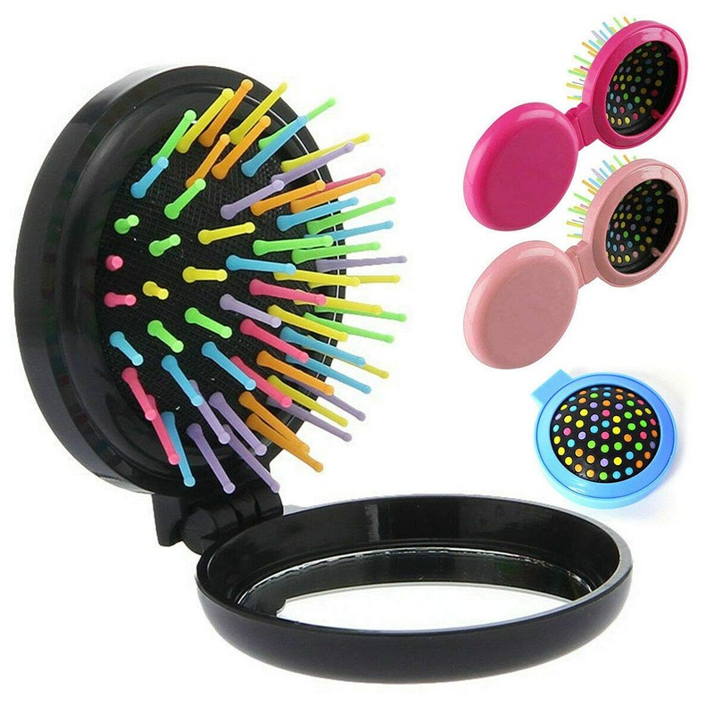 3 Pack Folding Hairbrush With Mirror Compact Pocket Size Travel