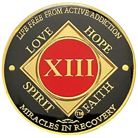 Simply Minimal 13 Year NA Gold Color Plated-Medallion, Recovery Chip, Narcotics Anonymous Coin (Red & Black)
