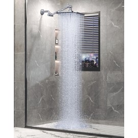 Veken 11.8" Rain Shower Head, Rectangular Rainfall Showerhead with 11" Stainless Steel Exension Arm, Height & Angle Decor Adjustable, High Pressure Showheads, Bathroom Accessories, 2.5GPM Chrome