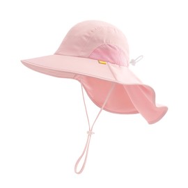 FURTALK Toddler Kids Baby Sun Hat with Neck Flap UPF 50+ UV Protection Wide Rigid Brim Boys Girls Beach Swimming Sun Hats, pink, 5 years