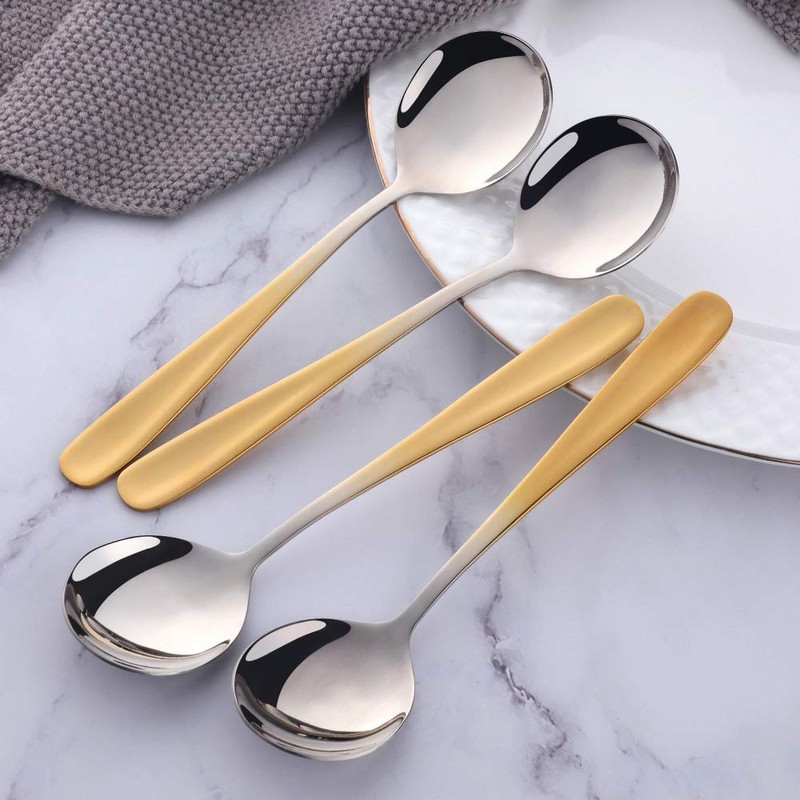 Buyer Star Bouillon Spoon Sets, 7-Inch Round Soup Spoons, Stainless