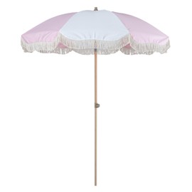 Tempera 7ft Boho Beach & Patio Umbrella with Fringe, Market Umbrellas with UPF 50+ UV & Water-Resistant Canopy, 1.5" Wood Pole & Button Tilt.