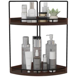 Dorhors 2-Tier Bathroom Counter Organizer,Vanity Counter Corner Shelf, Skincare, Wood Countertop Bathroom Storage and Organization for Kitchen (Walnut)