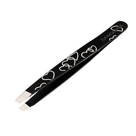 Professional Hair Tweezers Slant Tip, Eyebrow Tweezers, Facial Hair Removal Tweezers, Black Hearts & Practical Case