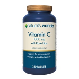 Nature's Wonder Vitamin C 1000 mg with Rose HIPS Tablets for Immune Health, 250 Servings, 250 Count