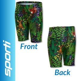 Sporti Forest Hideaway Jammer Boys' & Men's Competitive Training Swim Jammer, Chlorine Resistant, UPF 50+, Adjustable Waist - Forest Hideaway - 26