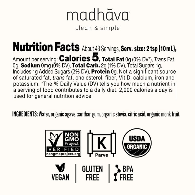 MADHAVA Organic AgaveFIVE, 16 oz. Bottle (Pack of 1)