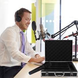 Generic Handheld Microphone Case:Portable Hard Carrying Case Aluminum Alloy Sturdy Build with Foam for Handheld Microphone,14.34X11.20X3.54in, 36.50X28.50X9.00CM, Black, 15A5453NPACL