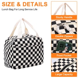 Insulated Lunch Bag for Women Kids Reusable Leakproof Children's Cooler Bag Lunch Box Bags for Girls Work School BBQ Picnic (Black-White Plaid)