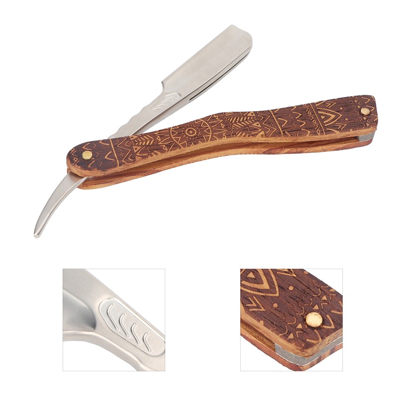 Men Manual Razor Redwood Handle Shaver Zinc Alloy Blade Straight