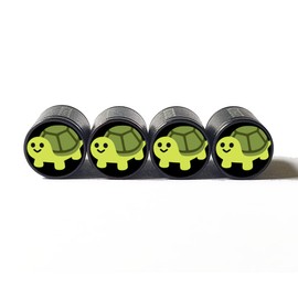 Green Turtle Tire Valve Caps - Black Aluminum - Set of Four