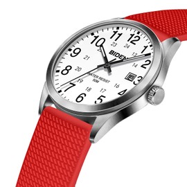 Mens Watches Analog Quartz Watch 30M Mens Waterproof Watch Fashion Business Casual Mens Designer Watch with Date Wrist Watches for Men (Silver White Red)