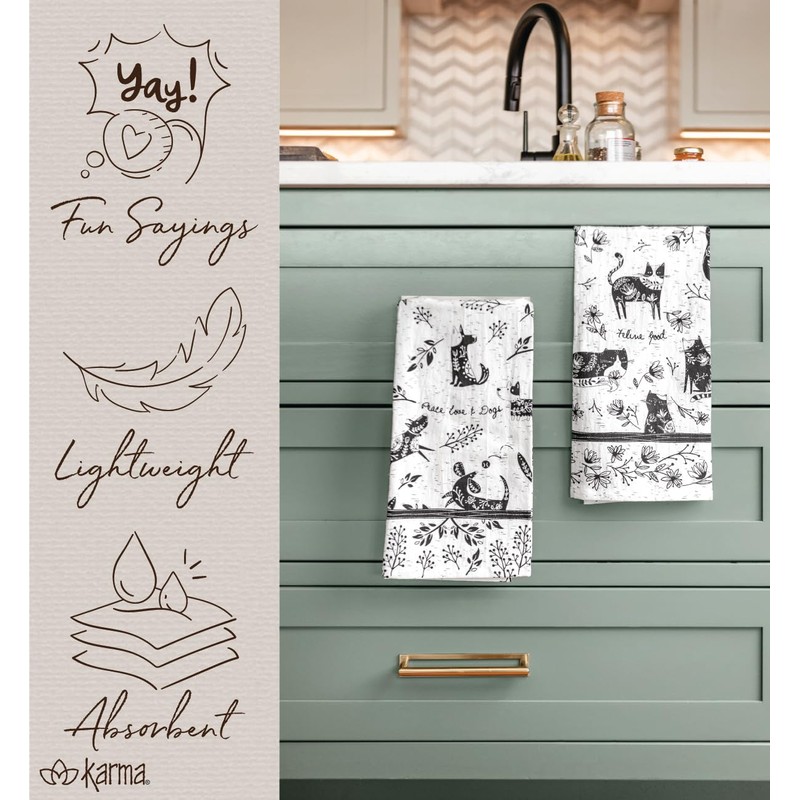 Karma Gifts Black and White Boho Tea Towels, 28" L
