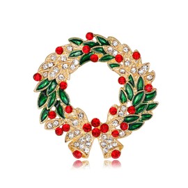 Christmas Brooch for Women Gold Sparkling Rhinestone Jingle Bell Wreath Brooch Cute Christmas Pin for Girls X-mas Jewelry Gifts(Gold Wreath)