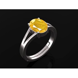 LMDPRAJAPATIS 9.5 carat Silver Plated Yellow Natural Lab Tested Astrological Yellow Sapphire Pukhraj Gemstone adjustable Ring For Men or Women's
