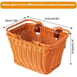 Carvmpin Kids Bike Basket Set, Front Bicycle Bike Baskets for Kids, Hand-Woven Wicker Boys and Girls Bike Basket Front,Children Cycling Basket,Easy Install Detachable—Brown