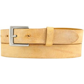 BELTINGER Men's Belt Made of Soft Full Cowhide Leather Vintage Look 3 cm Leather Belt for Men 30 mm Narrow Belt Used Look, Mustard Yellow, Antique Silver