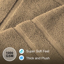 Makooz 2 Pc Banded Bath Mat Set-1000 GSM Ring Spun 100% Cotton - Non-Slip, Machine-Washable, Ultra Soft, Water Absorbent Rug, Quick Drying, Plush Foot Towel for Bathroom Tub and Shower -Latte 50x70cm