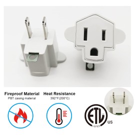3 Prong to 2 Prong Adapter,YOELVN 3-2 Prong Grounding Outlet Converter, Portable Fireproof 200℃ Resistant Wall Outlet Plug Adapter,Three Prong Adapter Plug for Household,2 Pack,Ivory White