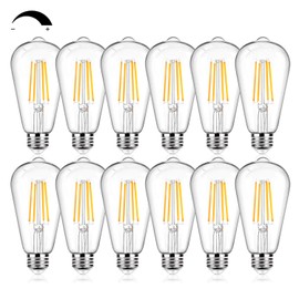 12Packs ST64 Large Vintage LED Edison Bulbs, 60W Equivalent 7W, 800Lumens, Dimmable Antique LED Filament, 2700K Warm White, E26 Medium Base Light Bulbs High Brightness Clear Glass for Bedroom Office