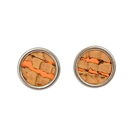 HAPPY CROWNS Edelstahl Ohrstecker silber gold rosegold rund 6, 8, 10 mm| Kork Ohrringe natur mit Neon Orange Einschlüssen | Schmuck Unikate aus Deutschland | Nickelfreier Ohrschmuck | Vegan & Handmade