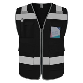TCCFCCT Hi Vis 5 Pocket High Visibility Safety Work Vest for Men Women, Reflective Construction Vest with High Reflective Strips, Durable and Fashion, Meets ANSI/ISEA Standards, Black, M
