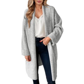 Saodimallsu Womens Open Front Chunky Cardigan Long Oversized Loose Knit Coatigan Sweater Jacket 2024 Fall Coats Light Grey
