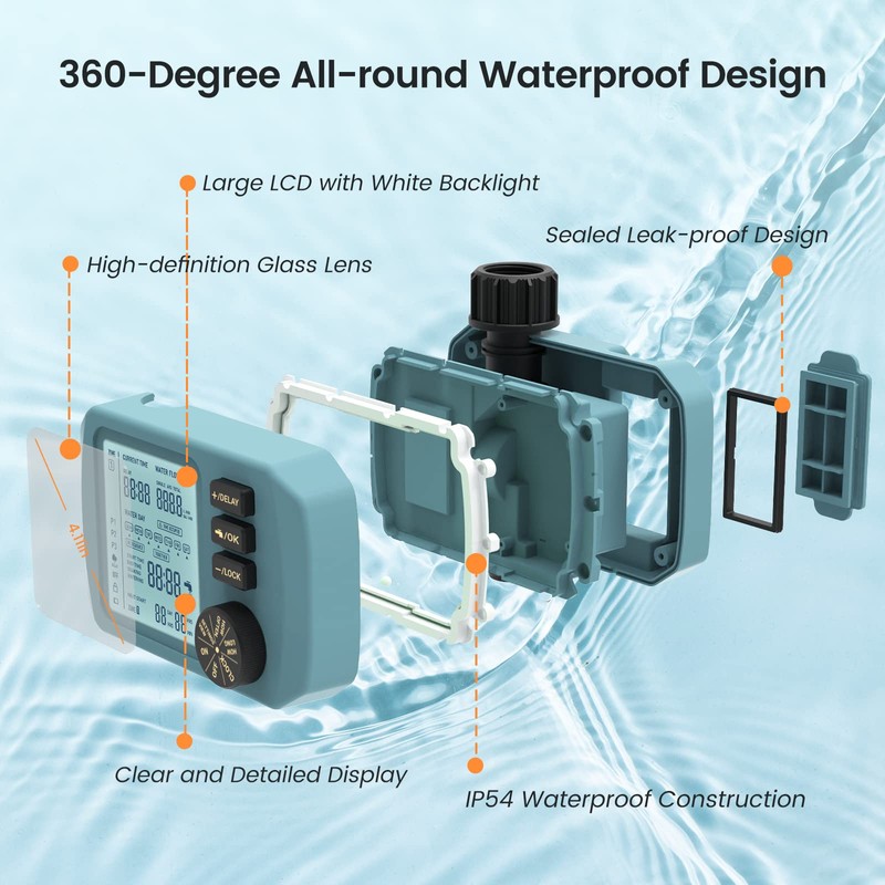 HiOazo Programmable Water Timer with Flow Meter for Garden Hose,
