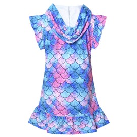 CHILDRENSTAR Traje de baño de rizo para niñas con cremallera y mangas voladas, Sirena 798, 10-11 Años